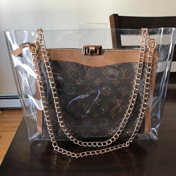 Multifuntional Chain Tote Bag Medium Transparent Shoulder Handbag with Turn-Lock - Picture 2 of 10